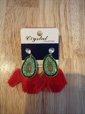 Red tassel avocado earrings